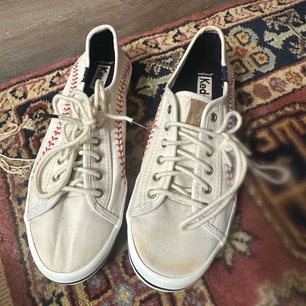 Keds Classic baseball White Sneakers with Red Accents